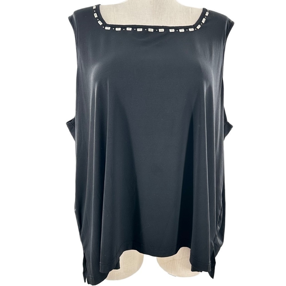 Maggie Barnes womens tank top size 4X 30-32 black beaded coastal grandma